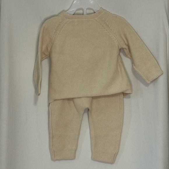 NWT Monica + Andy 100% Organic Cotton Beige Baby Knit Set w/ Pink K Initial 3-6m - Picture 6 of 6